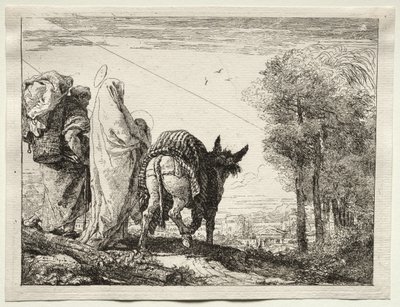 Vlucht naar Egypte: De Heilige Familie Nadert een Dorp door Giovanni Domenico Tiepolo