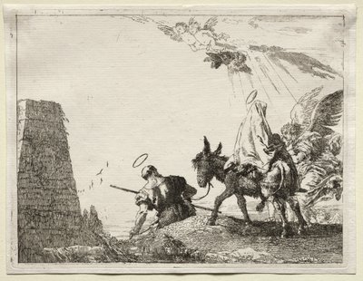 Vlucht naar Egypte: De Heilige Familie Voorbij een Piramide door Giovanni Domenico Tiepolo