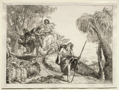 Vlucht naar Egypte: De Heilige Familie en de Kudde Schapen door Giovanni Domenico Tiepolo
