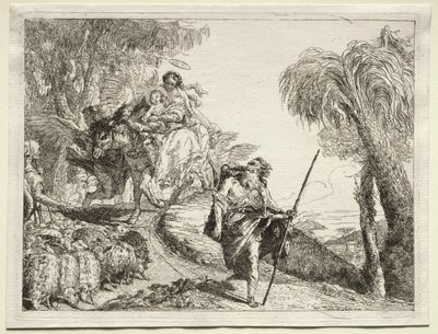 Vlucht naar Egypte: De Heilige Familie en de kudde schapen door Giovanni Domenico Tiepolo