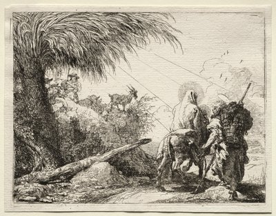 Vlucht naar Egypte: De Heilige Familie en de palmboom door Giovanni Domenico Tiepolo
