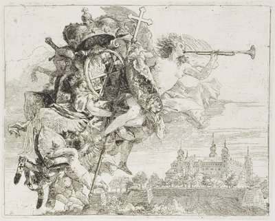 Frontispice: De wapens van Carl Philipp von Greiffenklau gedragen door een engel, uit De vlucht naar Egypte door Giovanni Domenico Tiepolo