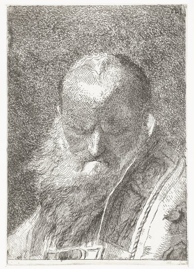 Geestelijke met kaal hoofd in kazuifel door Giovanni Domenico Tiepolo