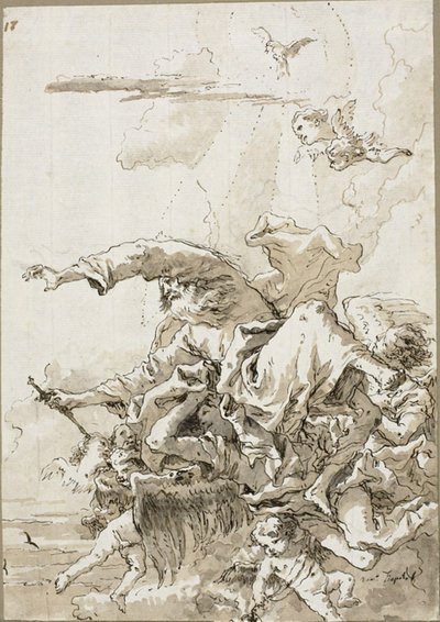 God de Vader Ondersteund door Engelen in Wolken, II door Giovanni Domenico Tiepolo