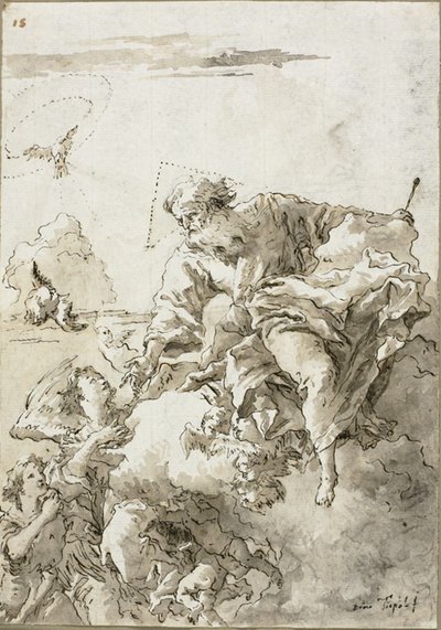God de Vader ondersteund door engelen in de wolken, I door Giovanni Domenico Tiepolo