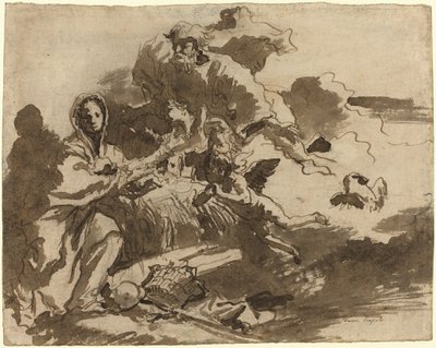 God de Vader en Engelen die de Madonna en het Kind Aanbidden [recto] door Giovanni Domenico Tiepolo