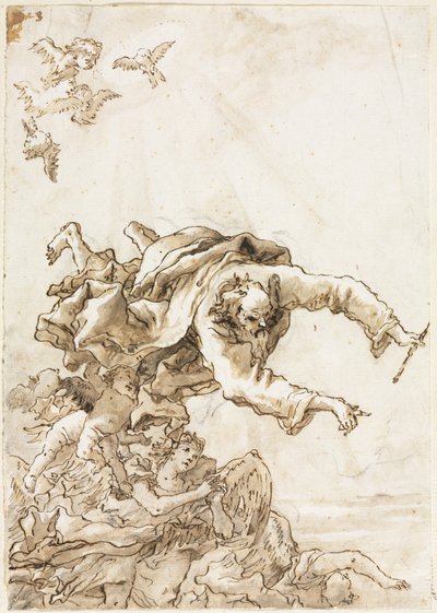 God de Vader met Engelen en Cherubs, 1758 of later door Giovanni Domenico Tiepolo