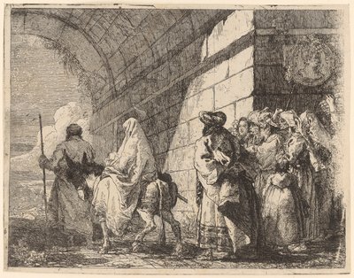 De Heilige Familie verlaat de stad door Giovanni Domenico Tiepolo