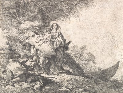 Jozef Aanbidt het Christuskind bij een Rokend Altaar, uit de Vlucht naar Egypte, 1752 door Giovanni Domenico Tiepolo