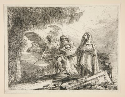 Jozef Draagt Jezus in zijn Armen, uit de serie Idee pittoresche sopra la fuga in Egitto (Vlucht naar Egypte) door Giovanni Domenico Tiepolo