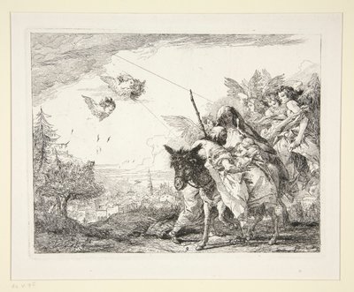 Jozef Contempleert het Kind Jezus, uit de serie Idee pittoresche sopra la fuga in Egitto (Vlucht naar Egypte) door Giovanni Domenico Tiepolo