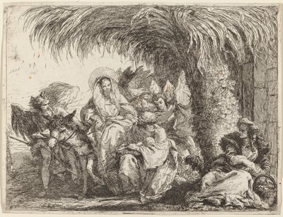 Jozef Knielt met het Kind voor Maria op de Ezel door Giovanni Domenico Tiepolo