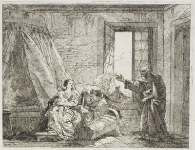 Jozef vertelt Maria over hun aanstaande vertrek, plaat vier uit De vlucht naar Egypte door Giovanni Domenico Tiepolo