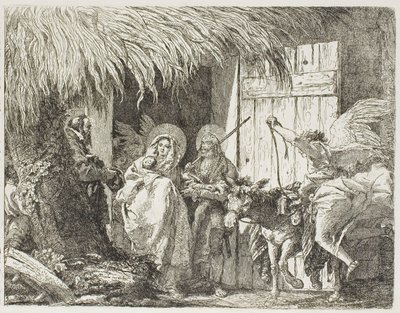 Jozef en Maria Zoeken Onderdak, plaat vijf uit De Vlucht naar Egypte door Giovanni Domenico Tiepolo