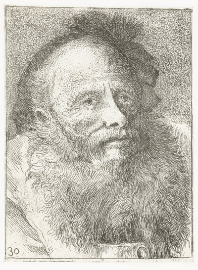 Man met baard en hoofddeksel met veer door Giovanni Domenico Tiepolo
