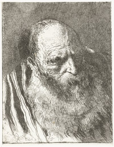 Man met baard in gestreepte mantel door Giovanni Domenico Tiepolo