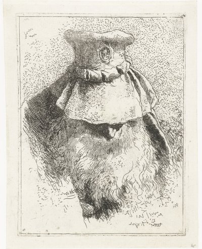 Man met gebogen hoofd en grote hoed door Giovanni Domenico Tiepolo