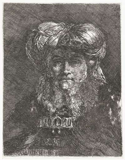 Man met grote tulband door Giovanni Domenico Tiepolo