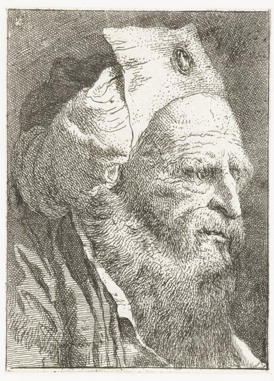 Man met hoed met opgeslagen rand door Giovanni Domenico Tiepolo