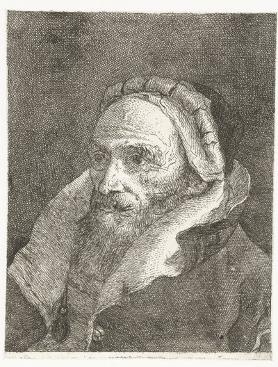 Man met hoog opgeslagen kraag van mantel door Giovanni Domenico Tiepolo