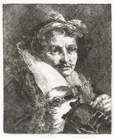 Man met snor en helm door Giovanni Domenico Tiepolo