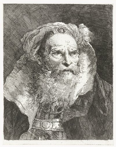 Man met tulband en hoog opstaande kraag door Giovanni Domenico Tiepolo