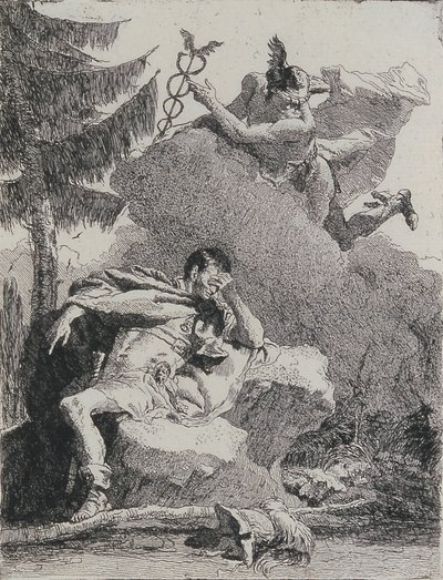 Mercurius verschijnt aan Aeneas in een droom, 1757 door Giovanni Domenico Tiepolo