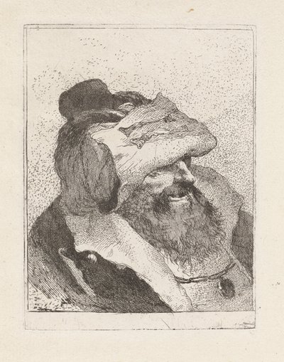 Oude man met zijn hoed op zijn voorhoofd door Giovanni Domenico Tiepolo