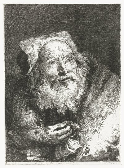 Oude man met armband in hand door Giovanni Domenico Tiepolo