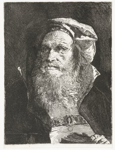 Oude man met baard en boek door Giovanni Domenico Tiepolo