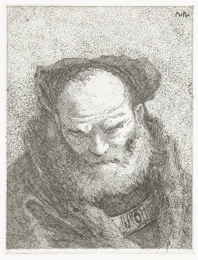 Oude man met baard en gebogen hoofd door Giovanni Domenico Tiepolo