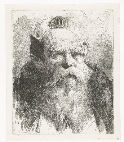 Oude man met baard en muts met sieraad door Giovanni Domenico Tiepolo
