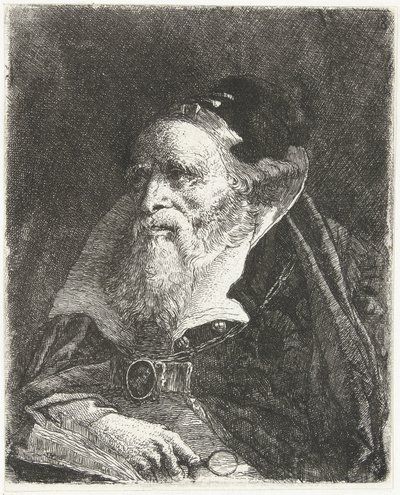 Oude man met boek en vergrootglas door Giovanni Domenico Tiepolo