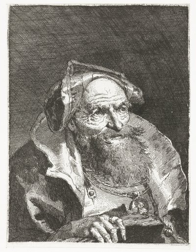 Oude man met ketting en boek door Giovanni Domenico Tiepolo