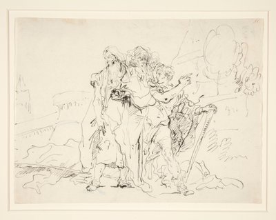 Priamus en metgezellen buiten de muren van Troje door Giovanni Domenico Tiepolo