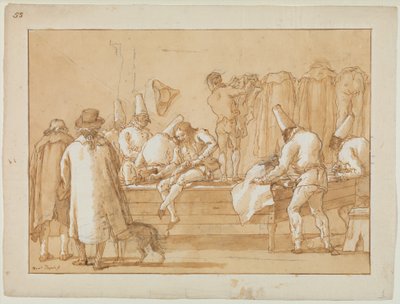 Punchinello als Schneidergehilfe door Giovanni Domenico Tiepolo