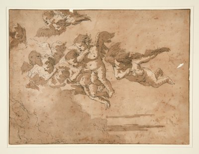 Putti Vliegend in Wolken door Giovanni Domenico Tiepolo