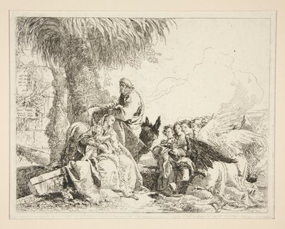 Rust tijdens de vlucht naar Egypte, uit de serie Idee pittoresche sopra la fuga in Egitto (Vlucht naar Egypte) door Giovanni Domenico Tiepolo