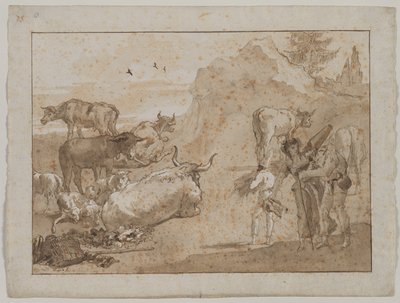 Schapen en koeien door Giovanni Domenico Tiepolo