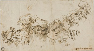 Schetsen van mannenkoppen (recto); Koningin en Page (verso) door Giovanni Domenico Tiepolo