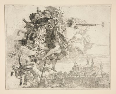 De wapens van Carl Phillipp von Greiffenklau, uit de serie Idee pittoresche sopra la fuga in Egitto (Vlucht naar Egypte) door Giovanni Domenico Tiepolo