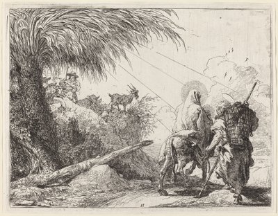 De Vlucht, Heilige Familie Rechts, Jozef Kijkt naar Links door Giovanni Domenico Tiepolo