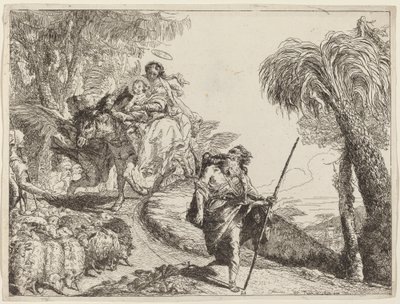 De vlucht met Jozef op de voorgrond door Giovanni Domenico Tiepolo