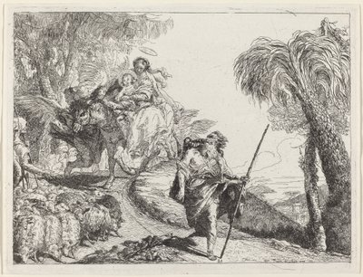 De Vlucht met Jozef op de Voorgrond door Giovanni Domenico Tiepolo