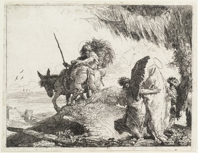 De Vlucht, met Madonna aan de Rechterkant Ondersteund door Engelen door Giovanni Domenico Tiepolo