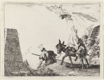 De Vlucht met Obelisk aan de Linkerkant door Giovanni Domenico Tiepolo