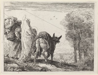 De Vlucht met de Heilige Familie aan de Linkerkant door Giovanni Domenico Tiepolo