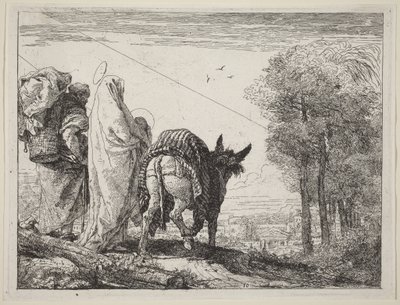 De vlucht met de Heilige Familie links door Giovanni Domenico Tiepolo