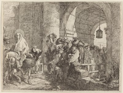 De Heilige Familie Komt aan bij een Stadspoort door Giovanni Domenico Tiepolo