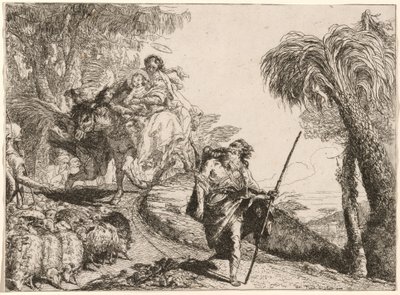 De Heilige Familie die een Pad Nabij Herders Afdalen door Giovanni Domenico Tiepolo